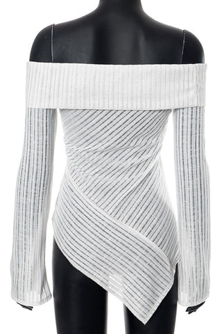 Off-Shoulder Asymmetrical Ribbed T-Shirt