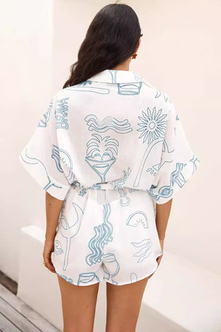 Casual Printed Romper with Drawstring