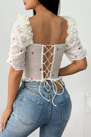 Ruffle Neck Floral Blouse