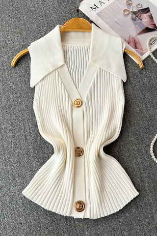 Button-Front Ribbed Top