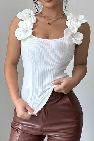 Floral Accent Ribbed Tank Top