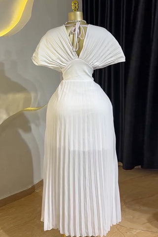 Pleated Dress with Waist Cutout