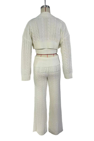Button-Front Cable Knit Pants Set