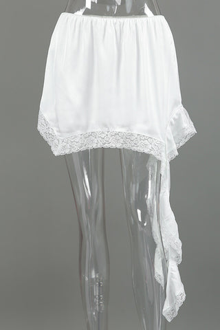 Asymmetrical Hem Lace Mini Skirt