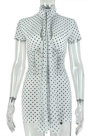 Polka Dot Skirt Set with Tie Neck
