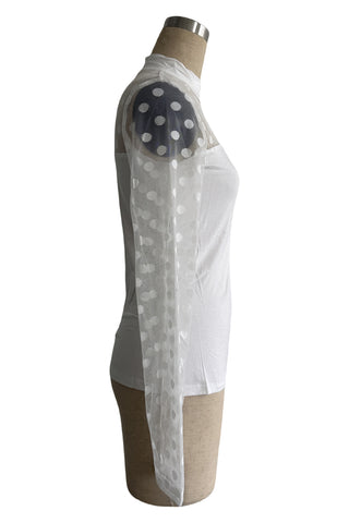 Polka Dot Mesh Long Sleeve Blouse