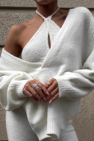 V-Neck Pullover & Halter Top Pants Set