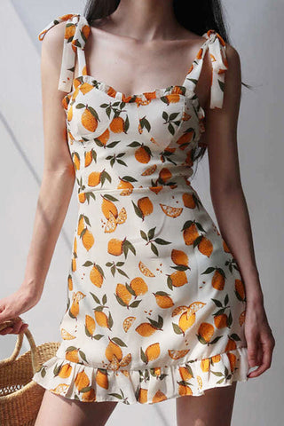 Fruity Print Tie Strap Sundress