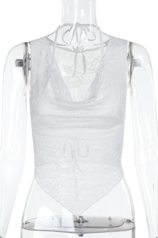 Lace Halter Cami with Deep Plunge Neck