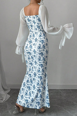 Floral Print Maxi Casual Dress with Sleeves