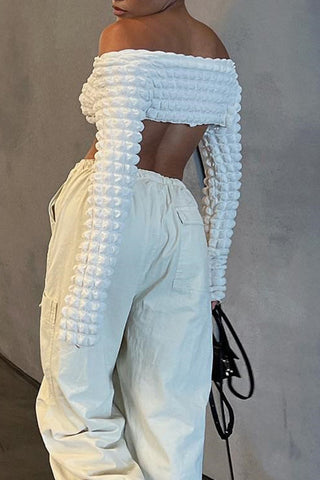 Textured Long Sleeve Crop Top