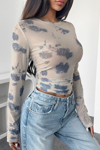 Long Sleeve Tie-Dye Mesh Top