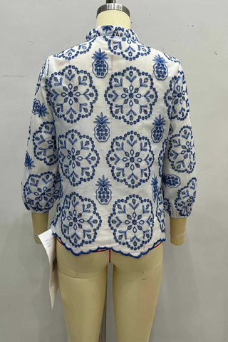 Patterned Button-Front Blouse