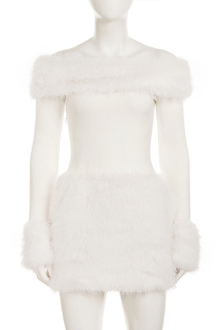 Off-Shoulder Faux Fur Mini Dress