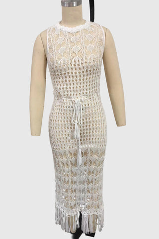 Fringe-Trim Crochet Cover-Up Dress