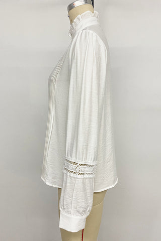 Lace-Trim Ruffle Neck Blouse