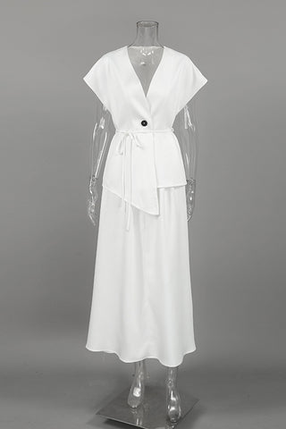 Elegant Buttoned Skirt Set
