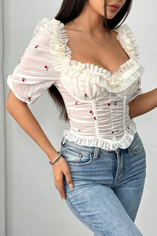 Ruffle Neck Floral Blouse
