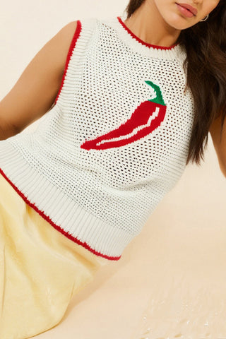Chili Pepper Knitted Sleeveless Sweater