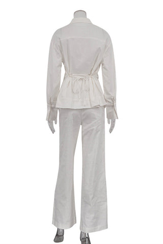 Lace-Up Pants Set with Collared Top