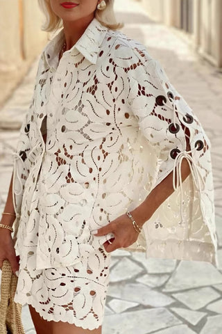 Eyelet Button-Up Short Set