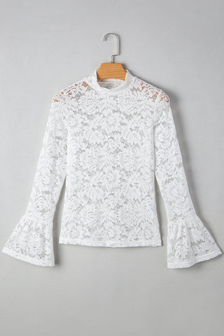 Lace Bell Sleeve Mock Neck Blouse