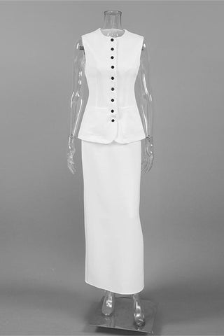 Buttoned Skirt Set Elegance