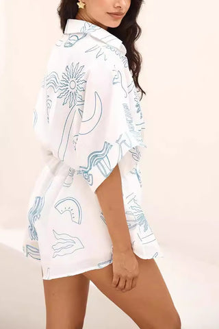 Casual Printed Romper with Drawstring