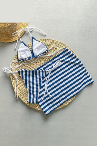 Striped Bikini and Skirt Set