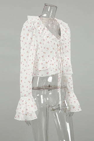 Floral Ruffle Tie-Front Blouse