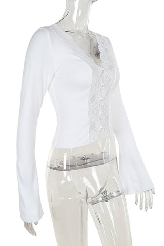 Lace-Trim Long Sleeve Top