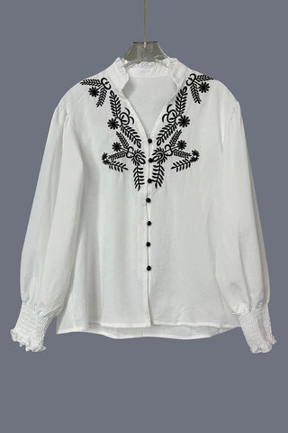 Patterned Button-Front Blouse
