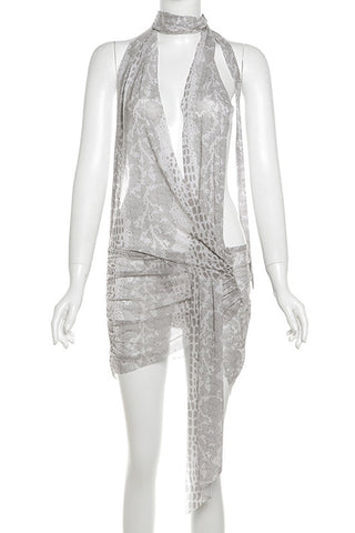 Halter Neck Cocktail Dress with Scarf