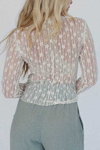 Lace Pattern Sheer Long Sleeve Top