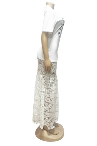 Lace Overlay Long Dress