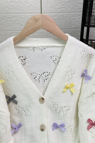 Buttoned Cardigan With Bow Accents