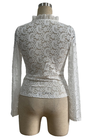 Lace Trim Long-Sleeve Top
