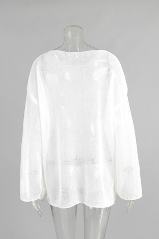 Open-Knit Boat Neck Top