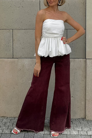 Strapless Puff Hem Top