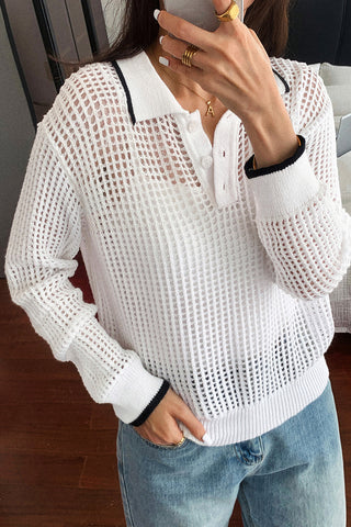 Mesh Knit Collared Polo Top