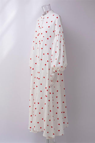 Heart-Patterned Long Sleeve Maxi Dress