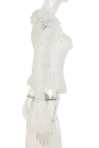 Lace Ruffle Long-Sleeve Blouse