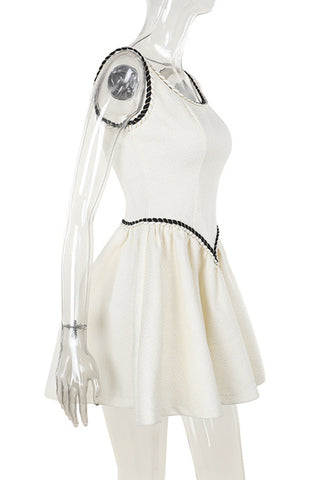 Flared Skirt Casual Dress with Black Trim