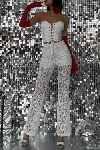 Sheer Straight-Leg Casual Pants