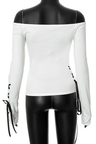 Off-Shoulder Ribbon Accent Blouse