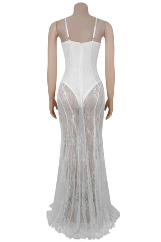 Elegant Sheer Lace Evening Gown