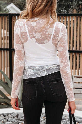 Sheer Lace Mesh Long Sleeve Top