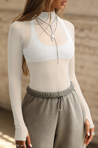 Sheer Long-Sleeve Mesh Blouse