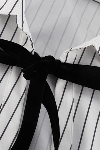Striped Bow-Tie Front Blouse