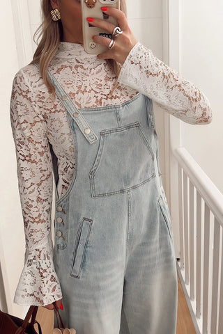 Lace Bell Sleeve Mock Neck Blouse